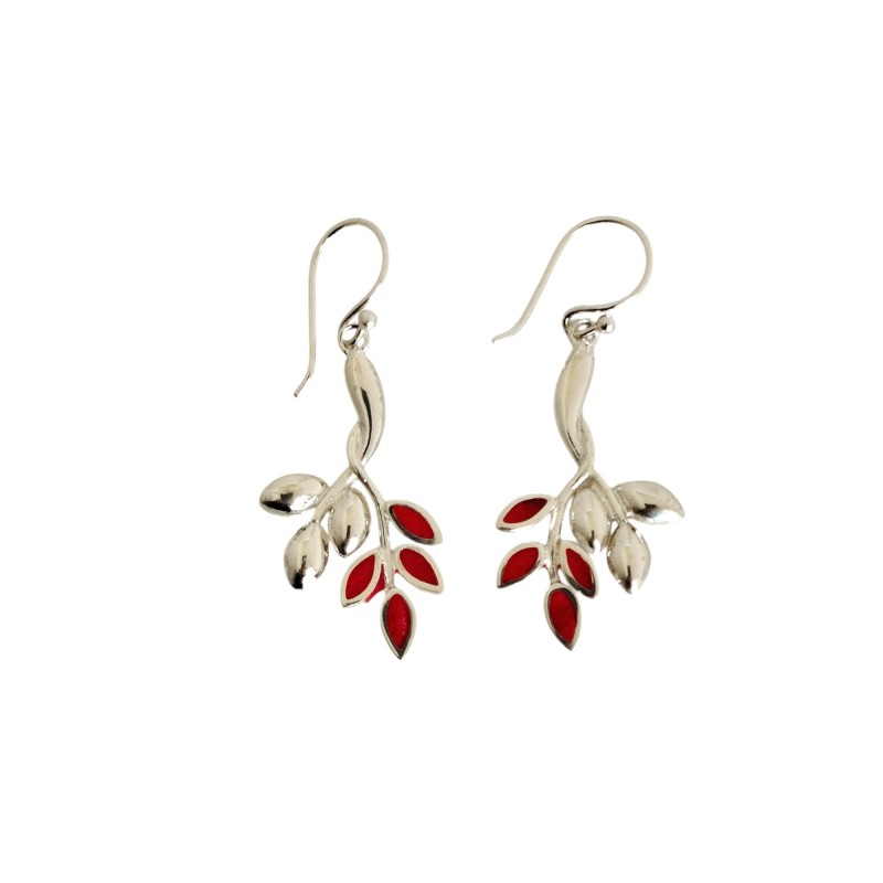 Boucles D’oreilles En Corail Véritable Et Argent 925 - Pendantes, Rouge, Clips, Fabrication Française